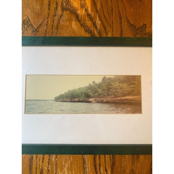 Vintage Framed Castle Rock Lake Wisconsin Photograph Glass Pane Green Wood Frame - Picture 2 of 4